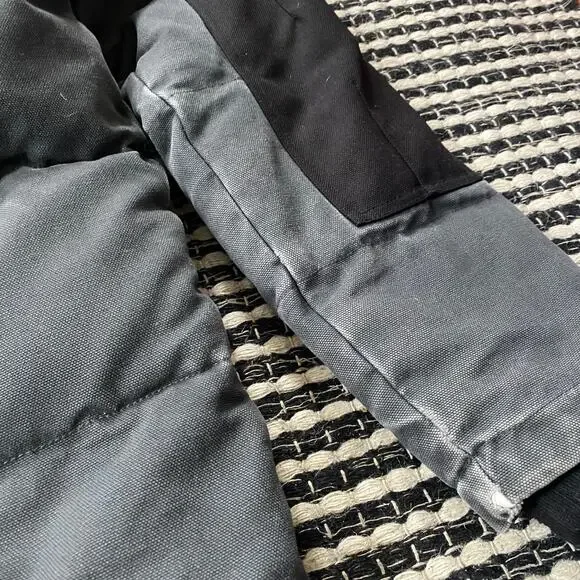 🌿Carhartt Mens Heavy Canvas Gray Black 2 Way Zip Hooded Puffer Douglas Jacket M
